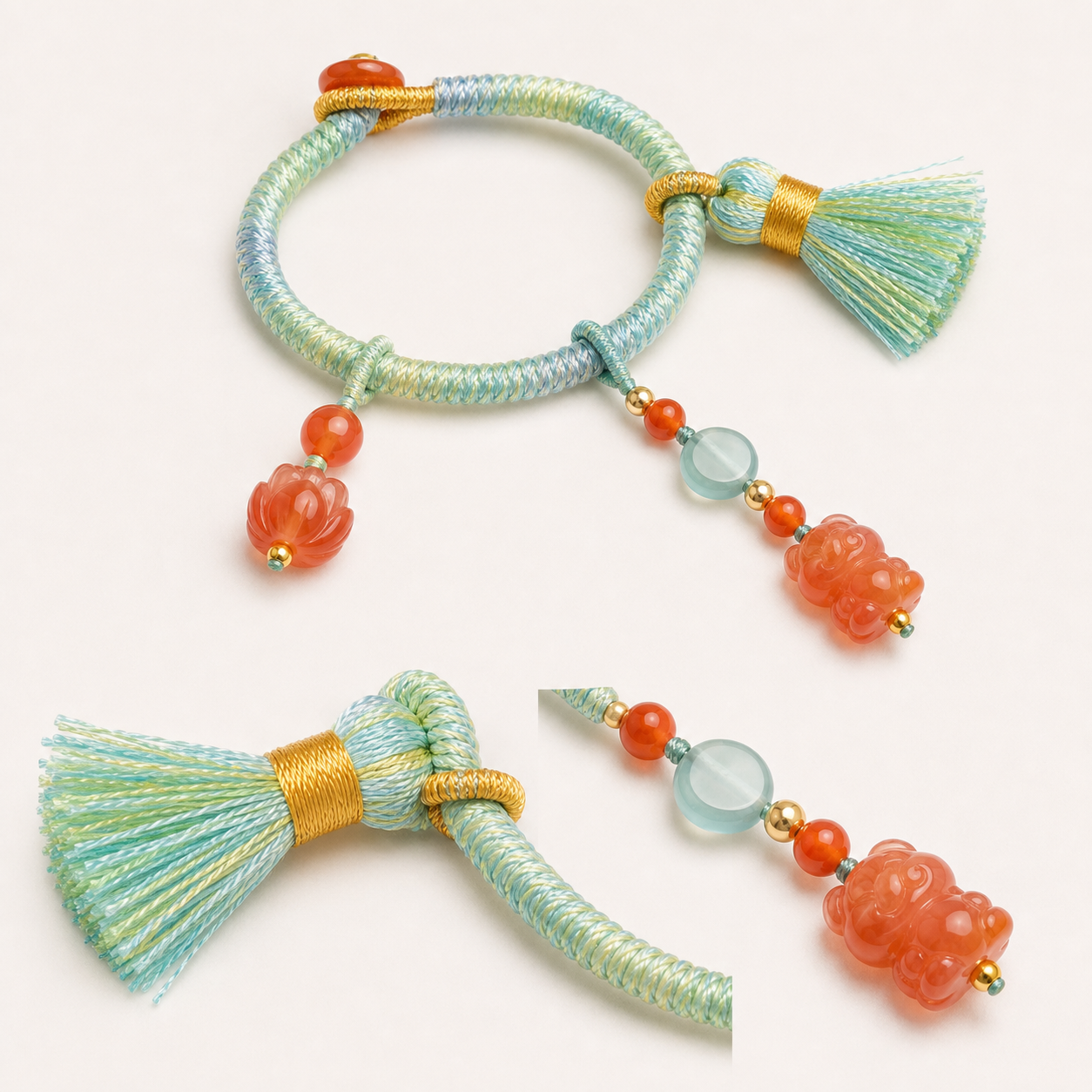 Green Cord Nanhong Red Agate Charm Bracelet product detail 1