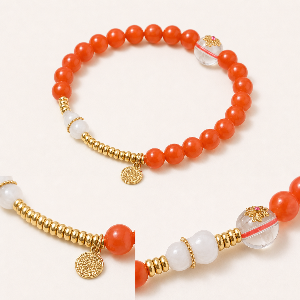 Gold-Tone Accent Nanhong Red Agate Bracelet product detail 1
