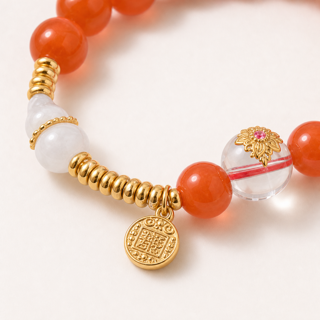 Gold-Tone Accent Nanhong Red Agate Bracelet product detail 2