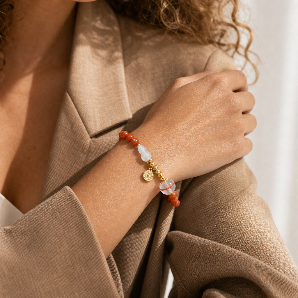 Gold-Tone Accent Nanhong Red Agate Bracelet product detail 3