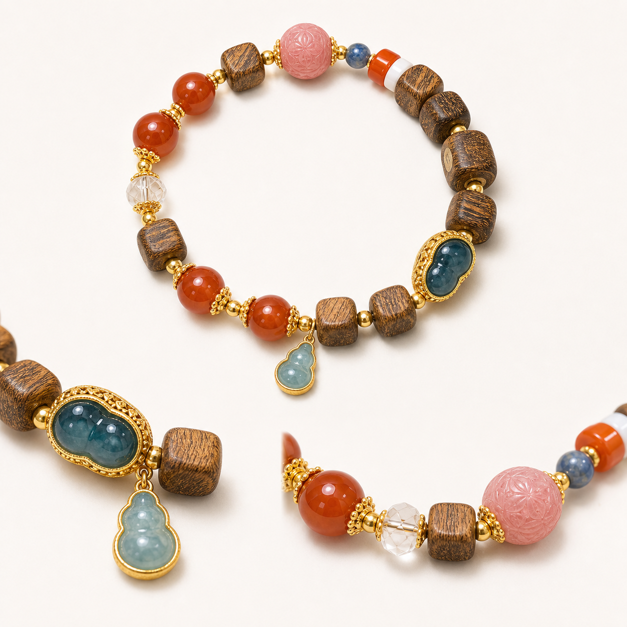 Mixed-Bead Nanhong Red Agate Charm Bracelet product detail 1