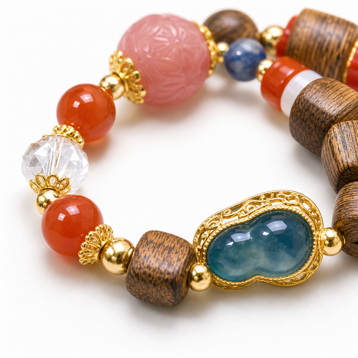Mixed-Bead Nanhong Red Agate Charm Bracelet product detail 2