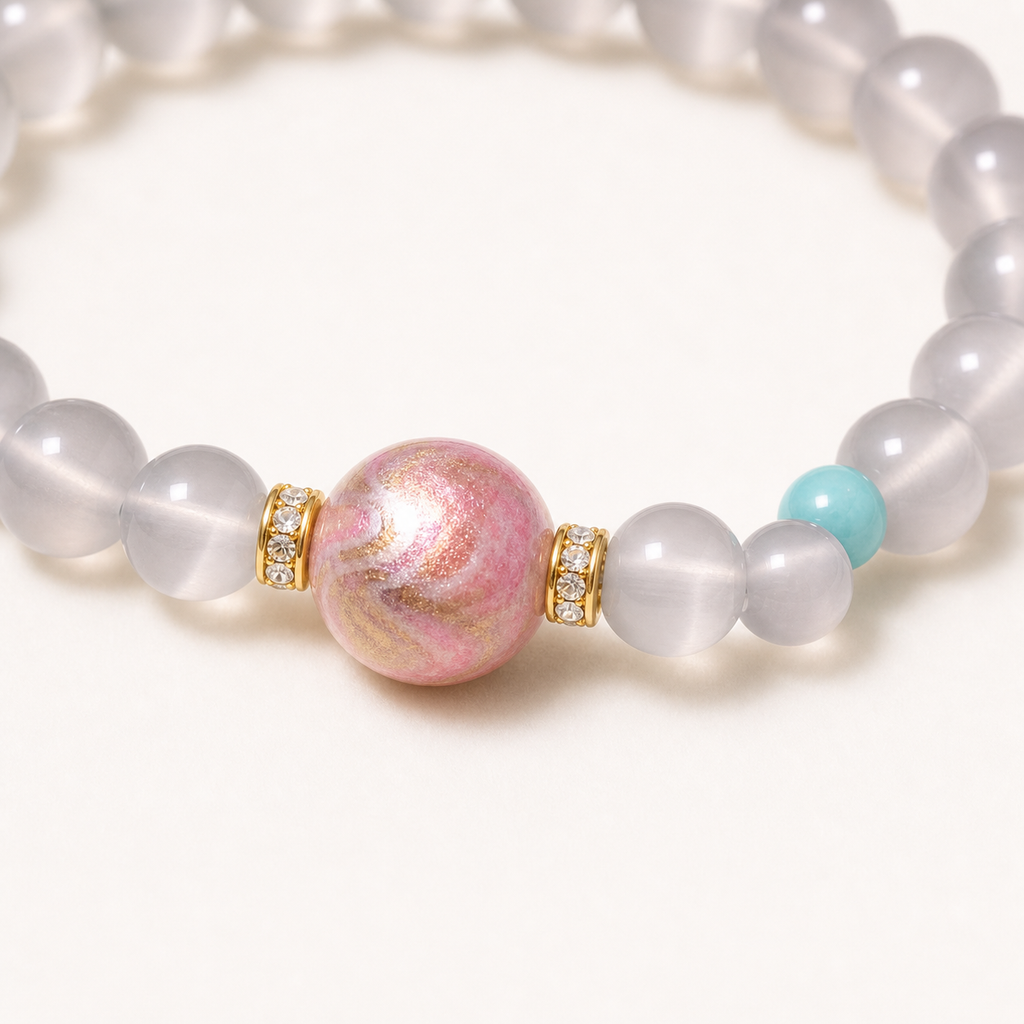 Soft Pink Nanhong Red Agate Bracelet with Pearl-Style Accent product detail 2