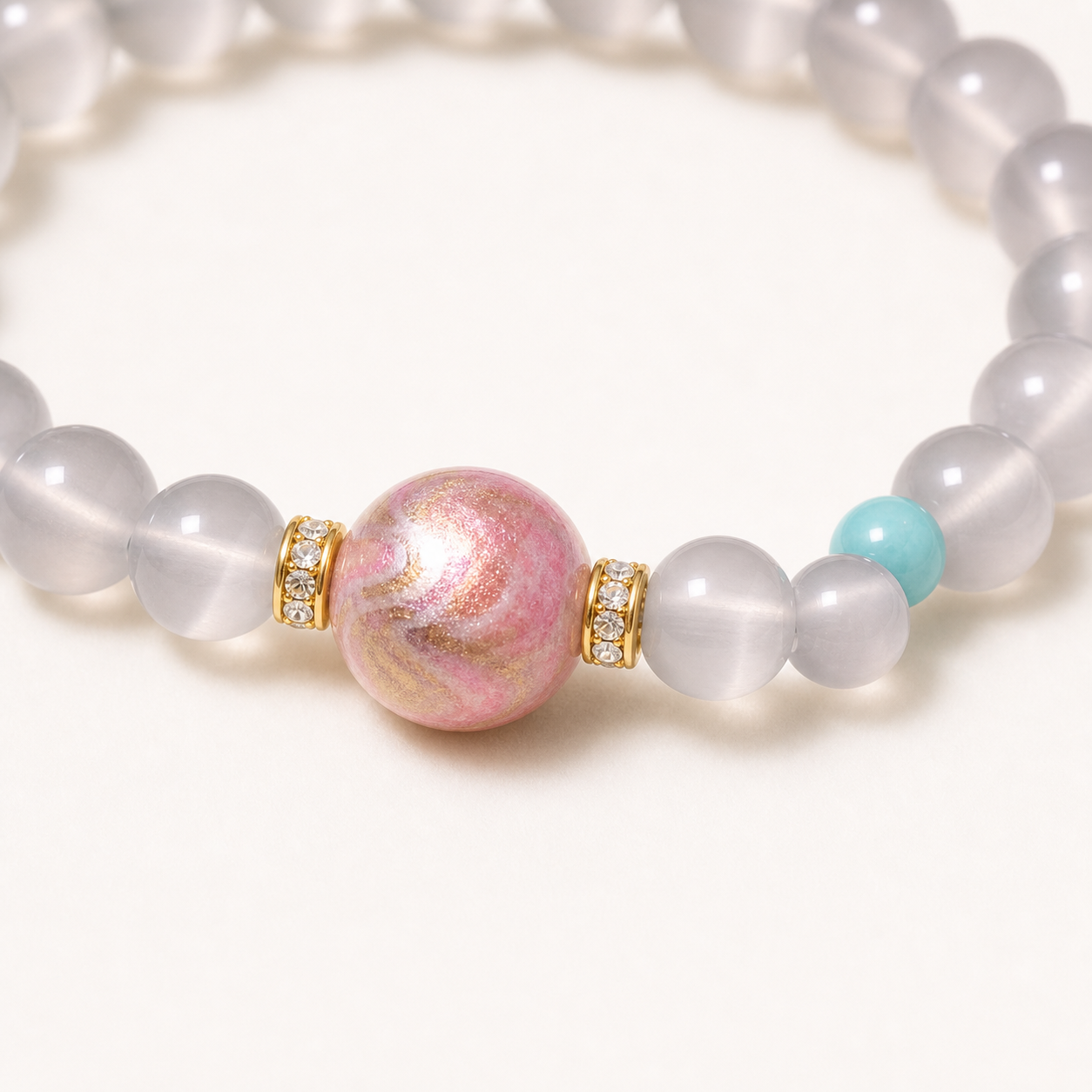Soft Pink Nanhong Red Agate Bracelet with Pearl-Style Accent product detail 2