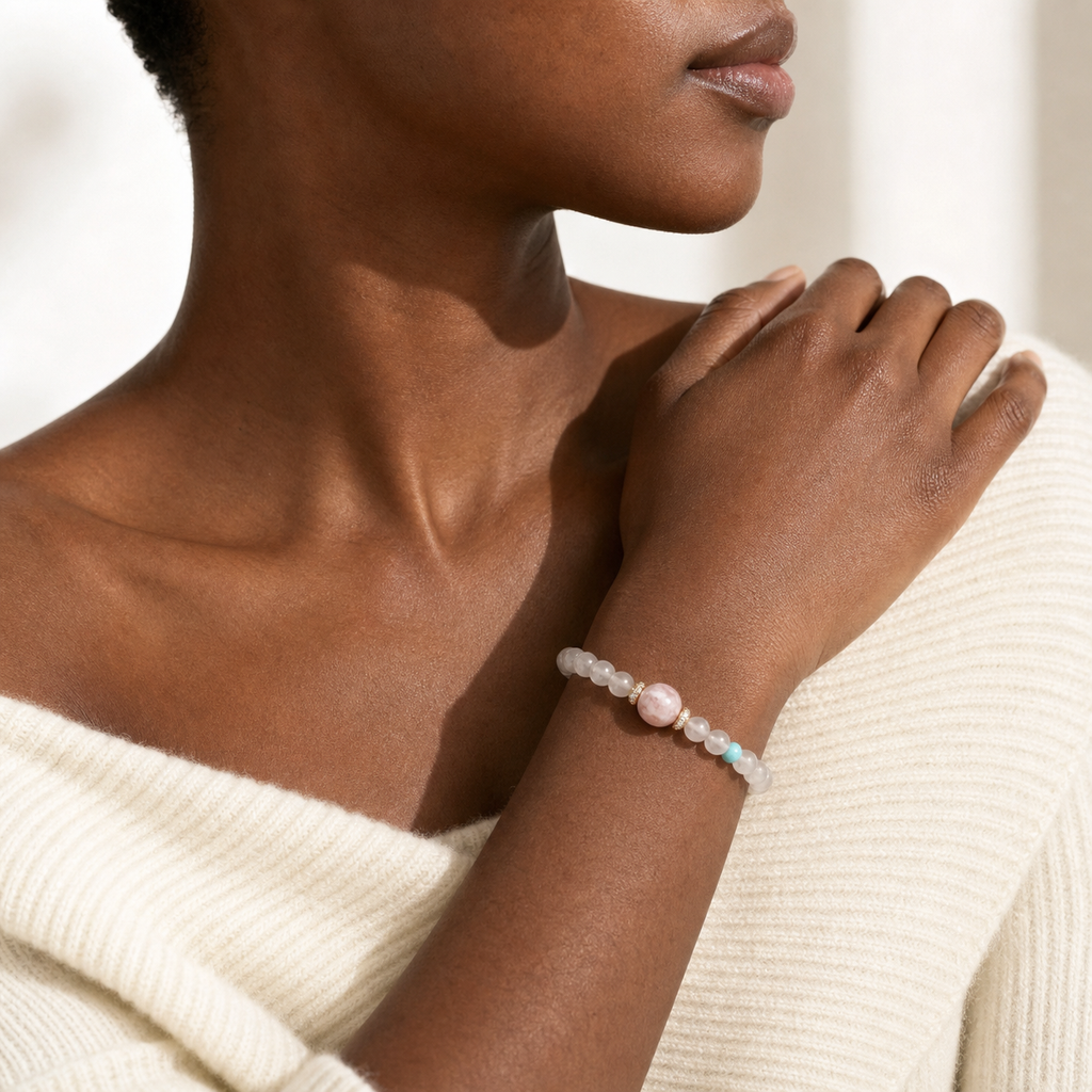 Soft Pink Nanhong Red Agate Bracelet with Pearl-Style Accent product detail 3