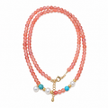 Long Nanhong Red Agate Bead Wrap Bracelet on white background