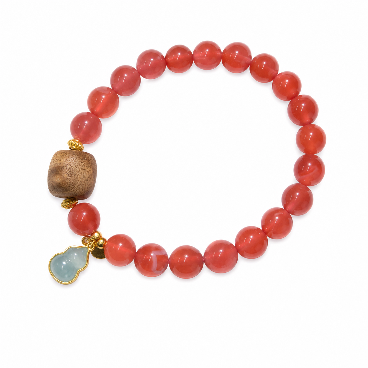 Nanhong Red Agate Bracelet With Wood Bead Accent on white background