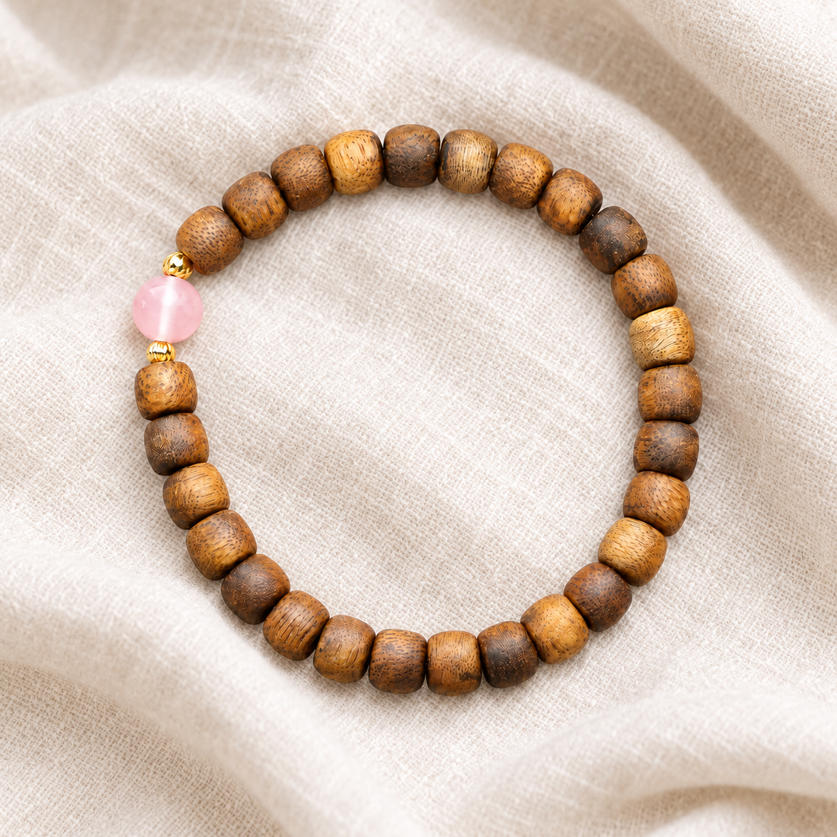 Pink Accent Agarwood Barrel Bead Bracelet