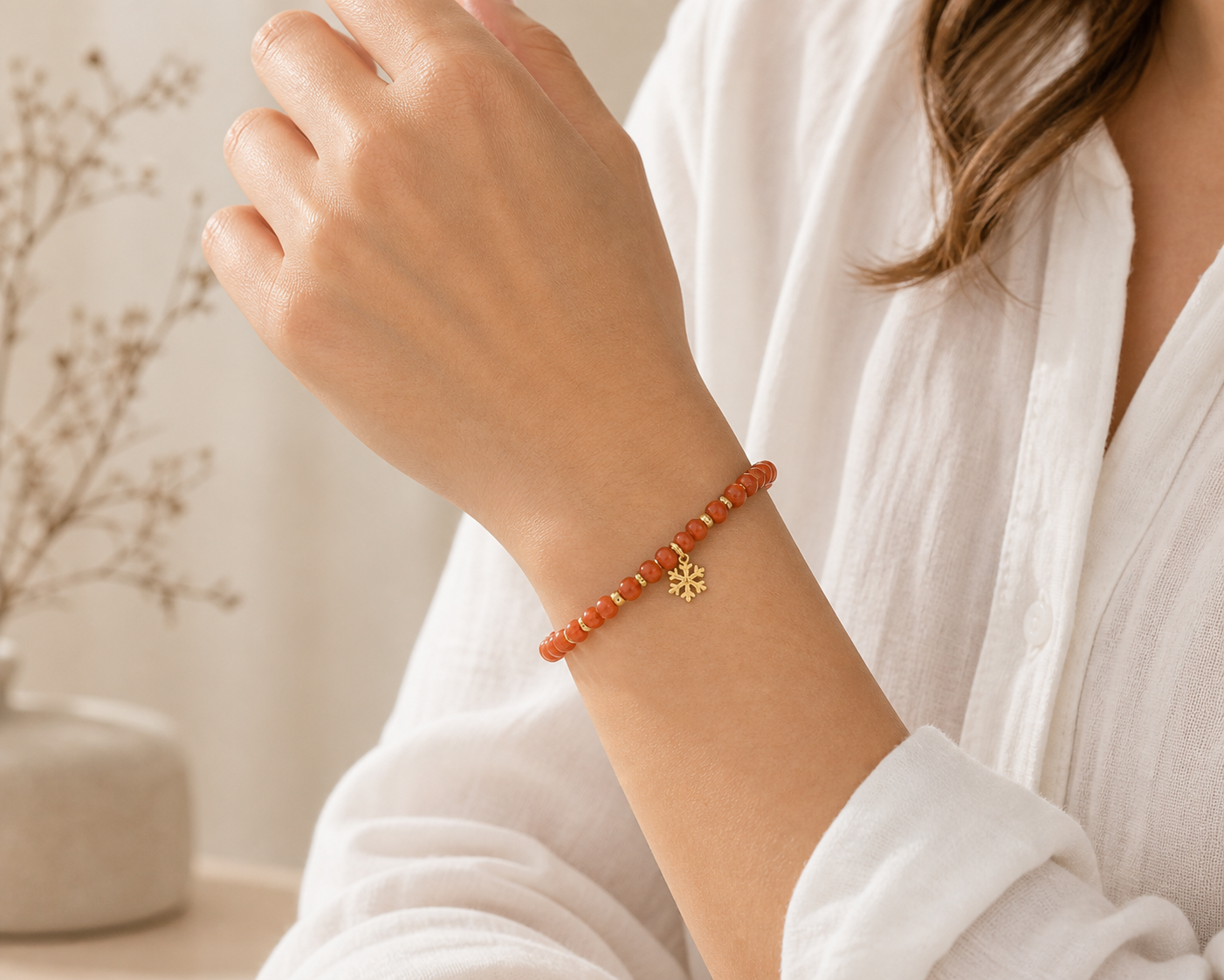 Stacked Nanhong Red Agate Bead Bracelet Set single product image 3