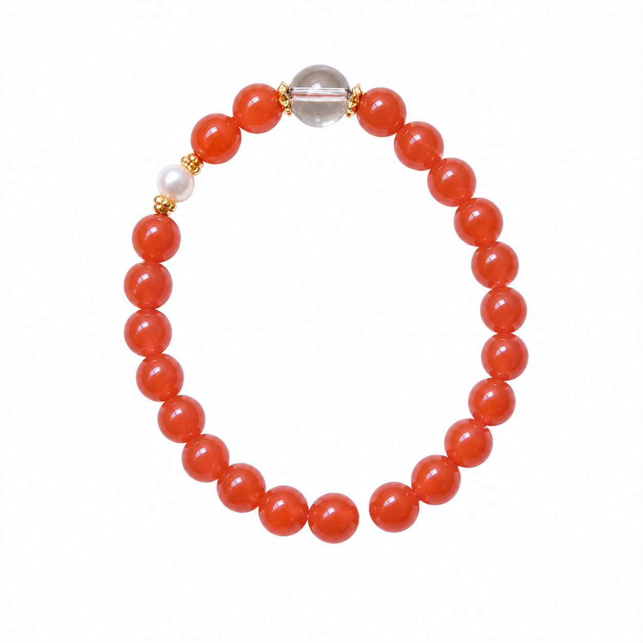 Wood Accent Nanhong Red Agate Bracelet on white background